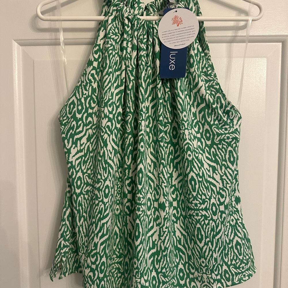 La Mer Green and White Patterned Tank Top